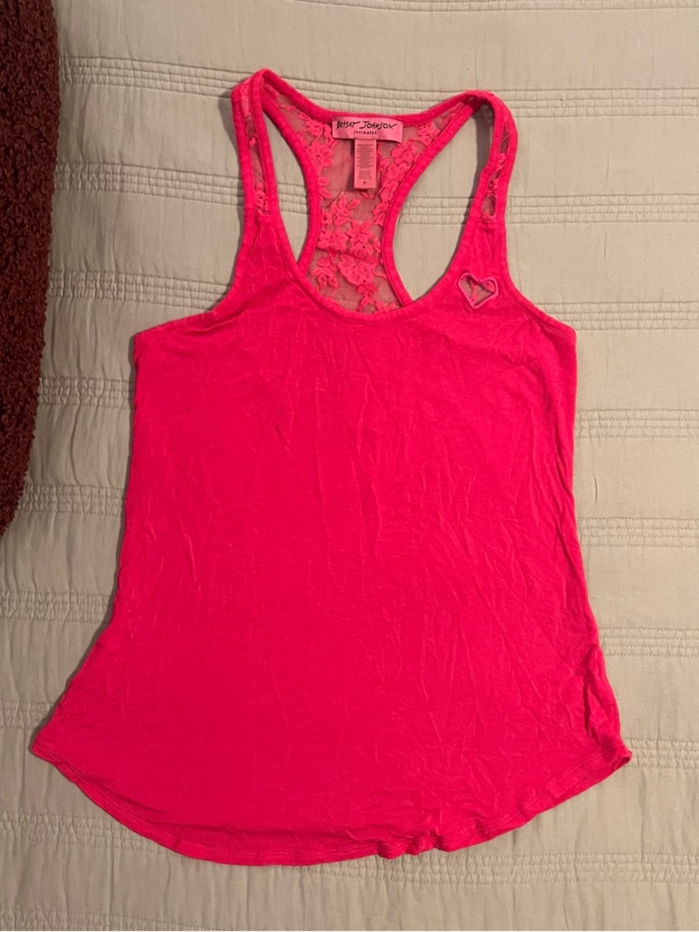 Betsey Johnson intimates Hot Pink Lace-Back Racerback Tank Heart Loungewear